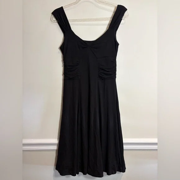 Anthropologie Maeve Coryphee Black Stretchy Knit Jersey Dress Size XS Ruched - Picture 4 of 8